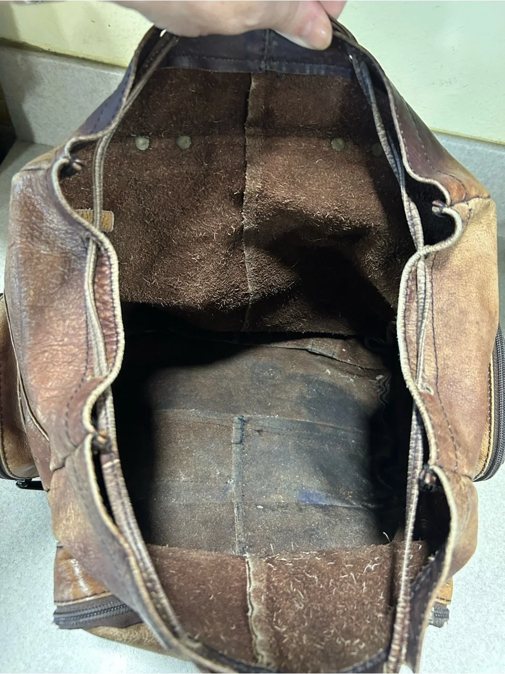 Vintage Brown Worn Weathered Distressed Leather Knapsack Backpack Size Medium